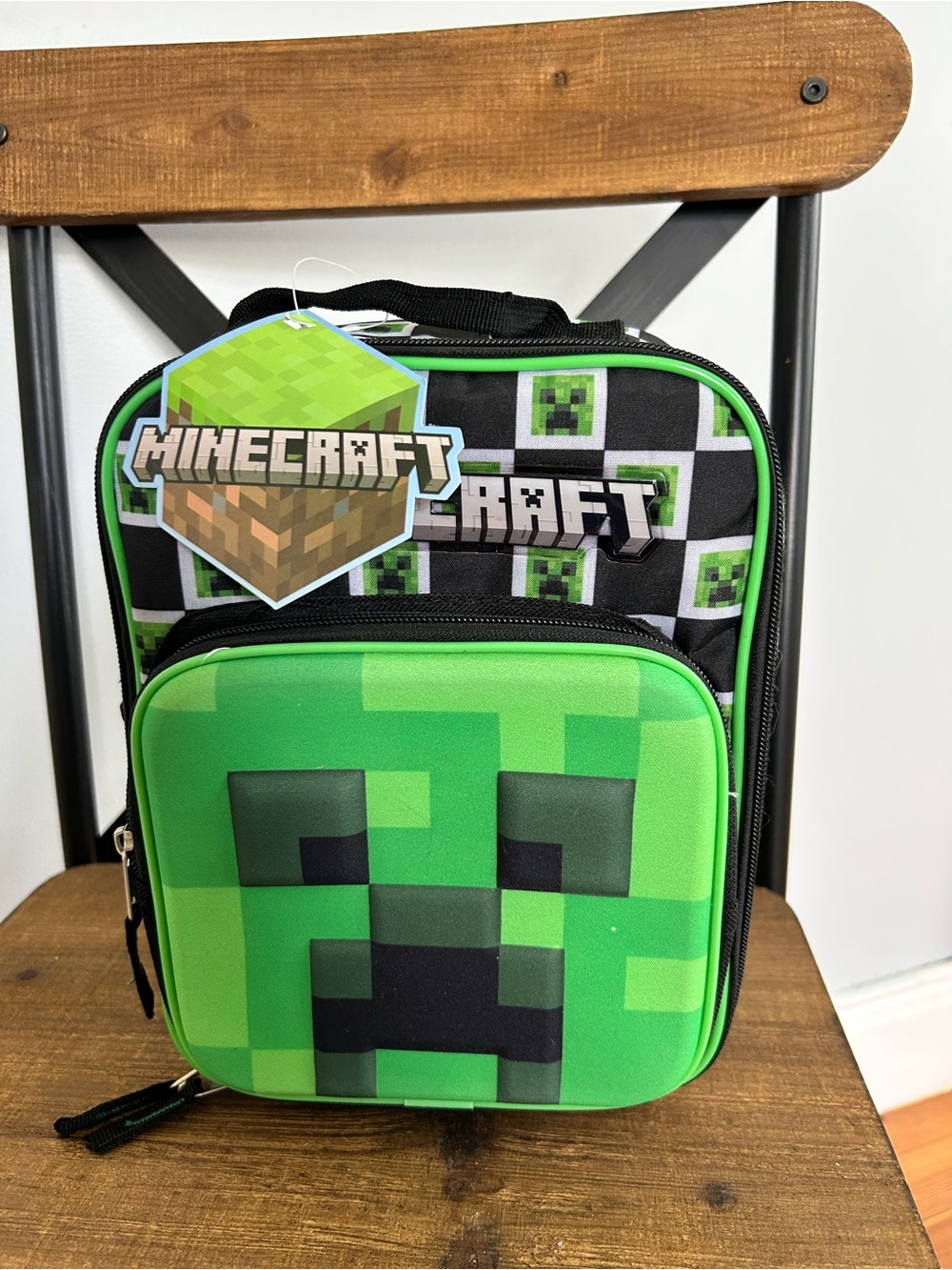 Minecraft Kids' Creeper Lunch Bag - Green NWT insulated tote bag drink holder